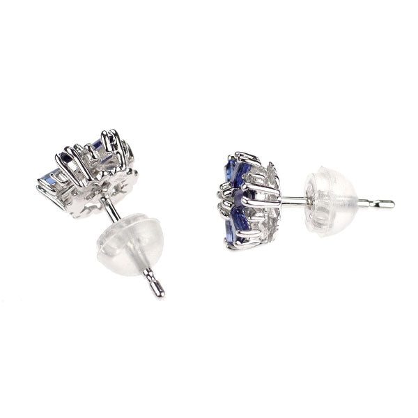 K18WG サファイア ダイヤモンド ピアス 0.60ct D0.14ct フラワー