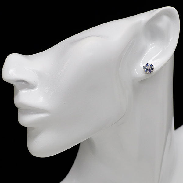 K18WG サファイア ダイヤモンド ピアス 0.60ct D0.14ct フラワー