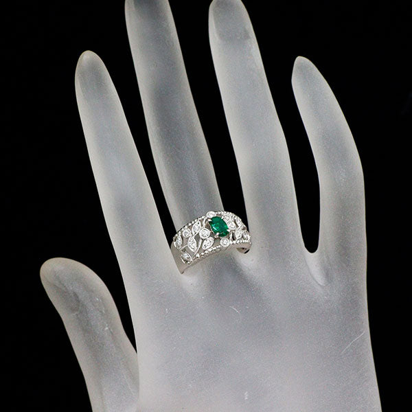 Pt900 エメラルド ダイヤモンド リング 0.43ct D0.27ct