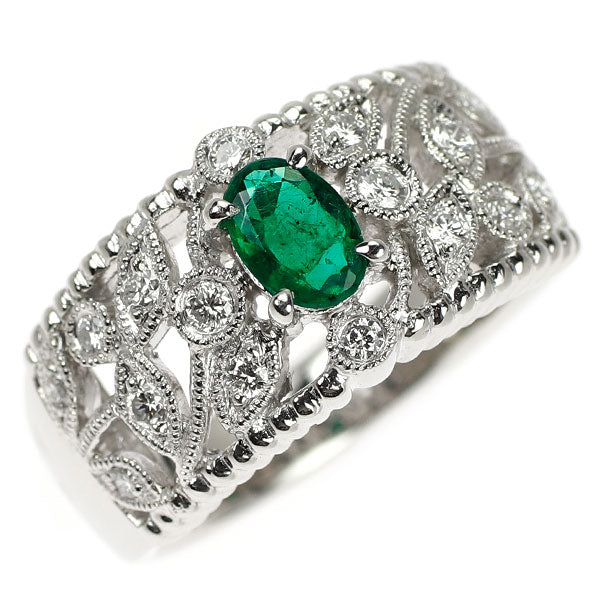 Pt900 エメラルド ダイヤモンド リング 0.43ct D0.27ct