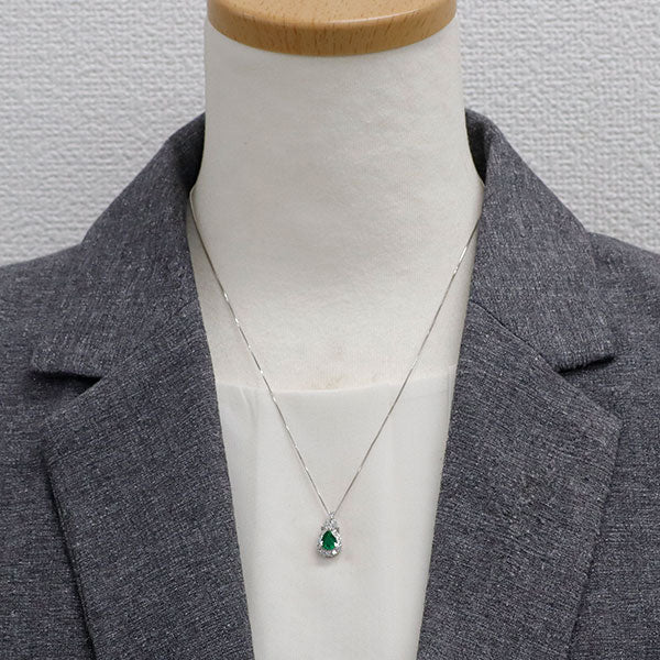 Pt グリーンガーネット ダイヤモンド ペンダントネックレス 1.07ct D0.47ct