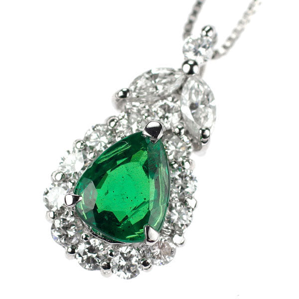 Pt グリーンガーネット ダイヤモンド ペンダントネックレス 1.07ct D0.47ct
