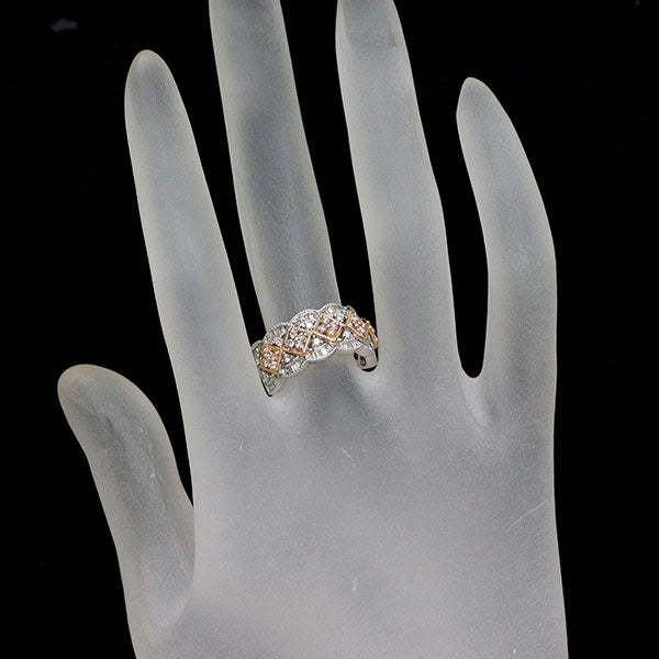 K18WG/PG 天然ピンク/カラーレス ダイヤモンド リング 0.43ct