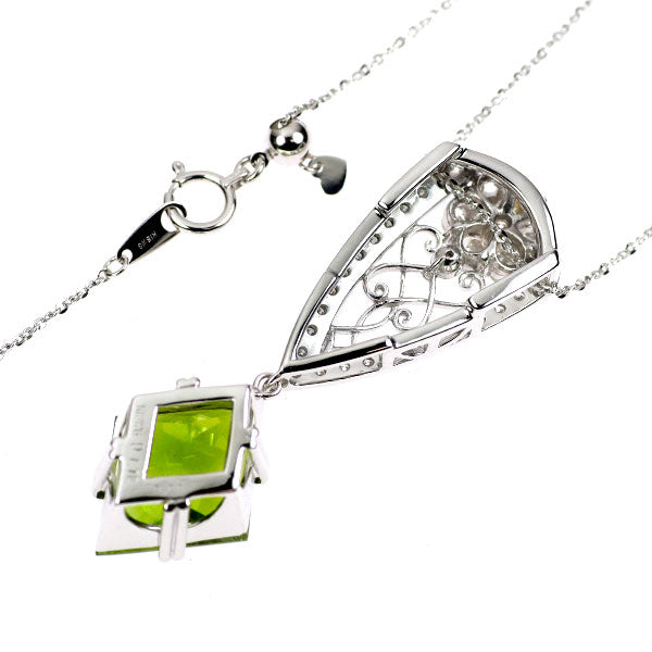 K18WG ペリドット ダイヤモンド ペンダントネックレス 8.88ct D1.16ct