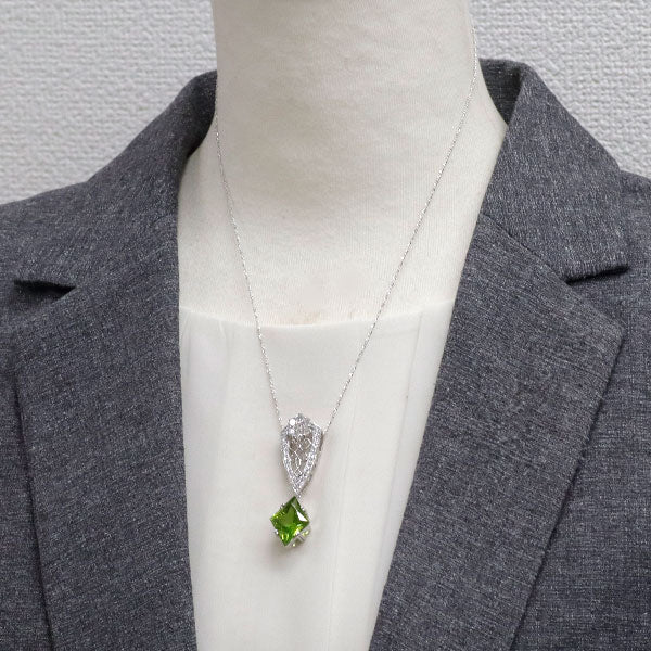K18WG ペリドット ダイヤモンド ペンダントネックレス 8.88ct D1.16ct