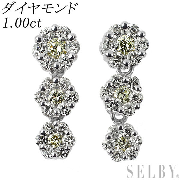 K18WG ダイヤモンド ピアス 1.00ct フラワー