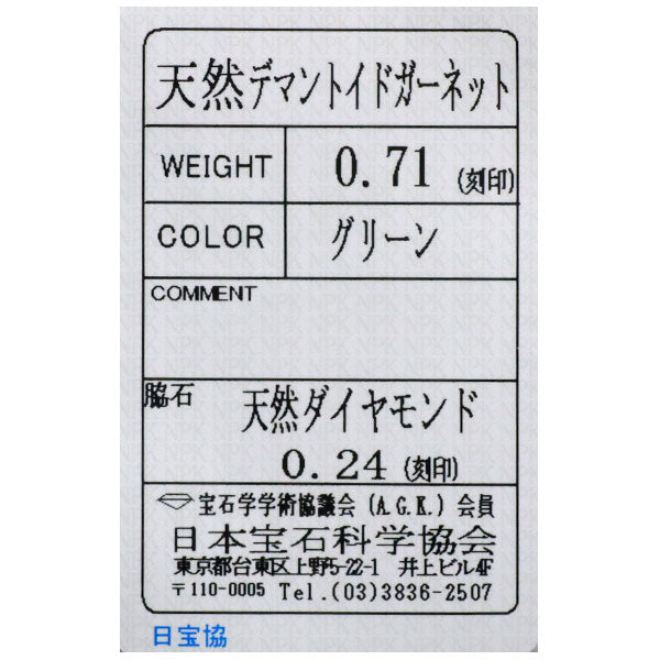 Pt900 デマントイド ガーネット ダイヤモンド リング 0.71ct D0.24ct