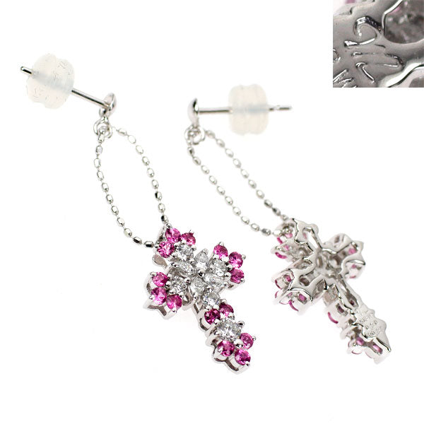 笠原真寿美 K18WG/K14WG ピンクサファイア ダイヤモンド ピアス 0.60ct D0.50ct クロス