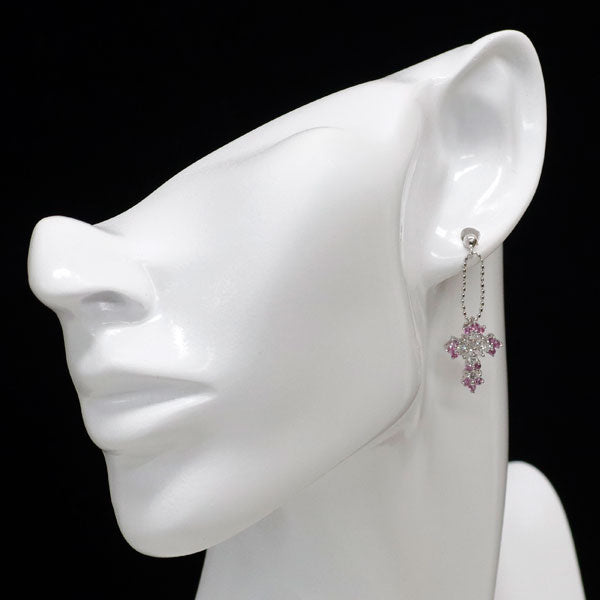 笠原真寿美 K18WG/K14WG ピンクサファイア ダイヤモンド ピアス 0.60ct D0.50ct クロス