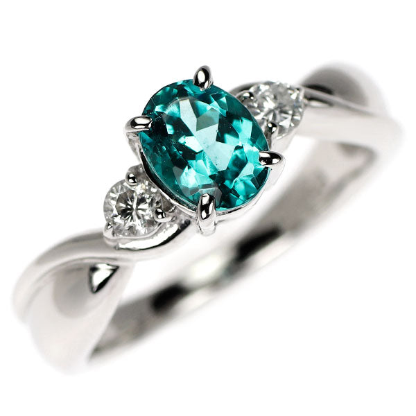 Pt900 ブルー トルマリン ダイヤモンド リング 0.73ct D0.15ct