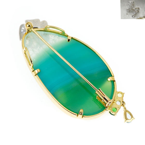 水野薫子 K18YG/WG アゲート アクアマリン ペリドット ガーネット ブローチ A0.21ct P0.12ct G0.09ct G0.14ct