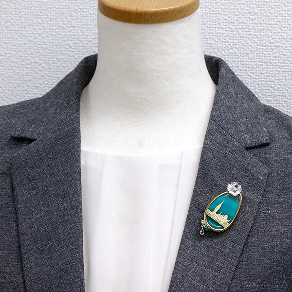 水野薫子 K18YG/WG アゲート アクアマリン ペリドット ガーネット ブローチ A0.21ct P0.12ct G0.09ct G0.14ct