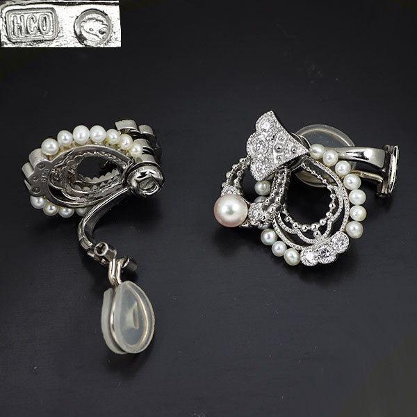 平和堂貿易/セイコー Pt950 アコヤ/淡水 真珠 ダイヤモンド イヤリング 径約4.4mm D0.38ct