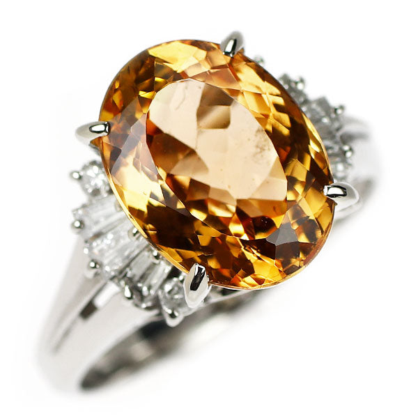 三越 Pt900 インペリアルトパーズ ダイヤモンド リング 5.37ct D0.34ct
