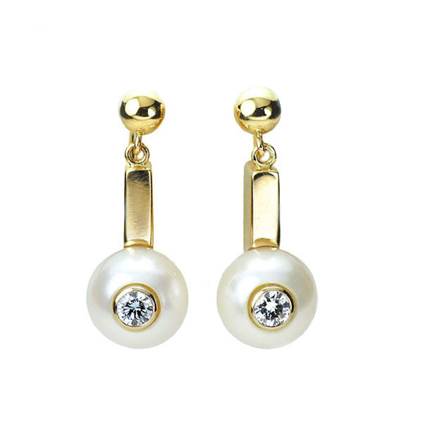 田崎真珠 K18YG アコヤ真珠 ダイヤモンド イヤリング 径約8.3mm D0.20ct