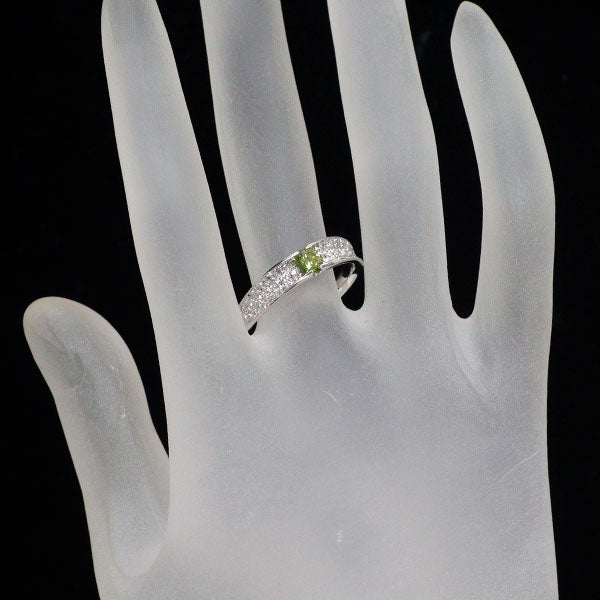 K18WG トリートグリーン カラーレス ダイヤモンド リング 0.30ct D0.36ct パヴェ