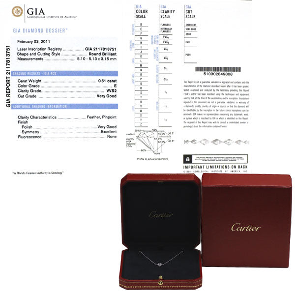 カルティエ K18WG ダイヤモンド ペンダントネックレス 0.51ct E VVS2 VG Cドゥカルティエ 《セルビー銀座店》【中古】