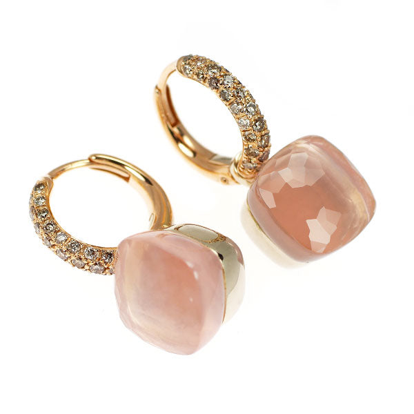 ポメラート K18WG/PG ローズクオーツ ブラウンダイヤモンド フープ ピアス ヌード 《セルビー銀座店》【中古】