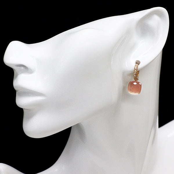 ポメラート K18WG/PG ローズクオーツ ブラウンダイヤモンド フープ ピアス ヌード 《セルビー銀座店》【中古】