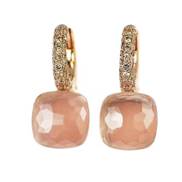 ポメラート K18WG/PG ローズクオーツ ブラウンダイヤモンド フープ ピアス ヌード 《セルビー銀座店》【中古】