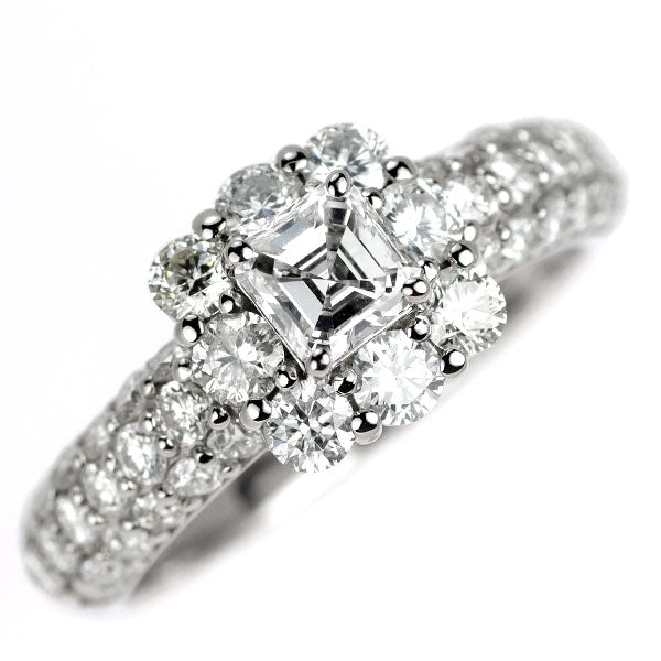 Pt900 アッシャーカット ダイヤモンド リング 0.47ct D1.38ct ロイヤル