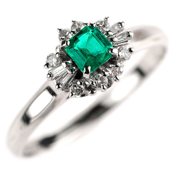 Pt900 エメラルド ダイヤモンド リング 0.31ct D0.19ct