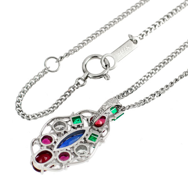 Pt900/ Pt850 サファイア ルビー エメラルド ダイヤモンド ペンダントネックレス 0.98ct R0.80ct E0.25ct D0.20ct 四大宝石