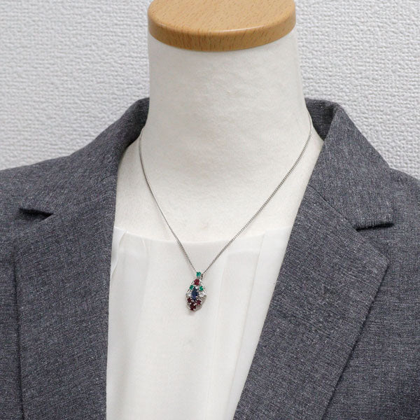 Pt900/ Pt850 サファイア ルビー エメラルド ダイヤモンド ペンダントネックレス 0.98ct R0.80ct E0.25ct D0.20ct 四大宝石
