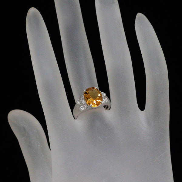 Pt900 シトリン ダイヤモンド リング 3.07ct D0.18ct