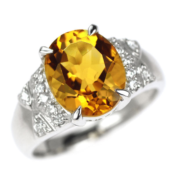 Pt900 シトリン ダイヤモンド リング 3.07ct D0.18ct