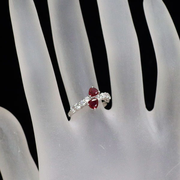 Pt900 ペアシェイプ ルビー ダイヤモンド リング 0.69ct D0.48ct トワエモア