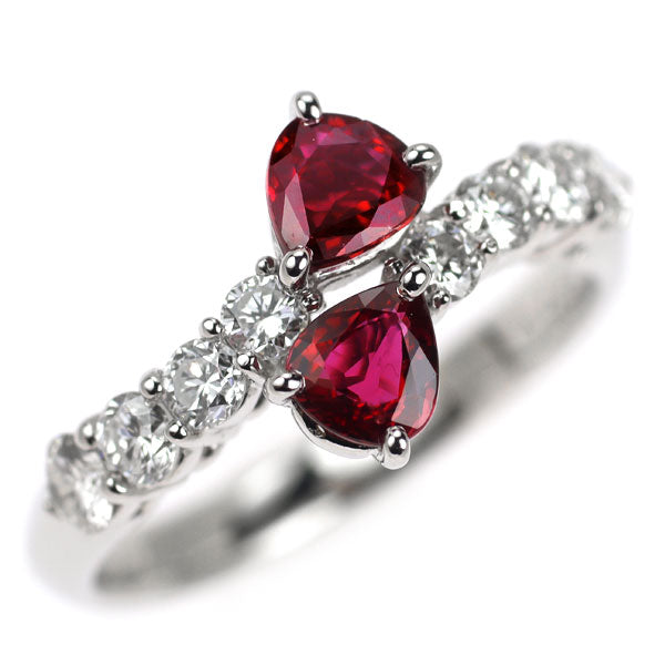 Pt900 ペアシェイプ ルビー ダイヤモンド リング 0.69ct D0.48ct トワエモア