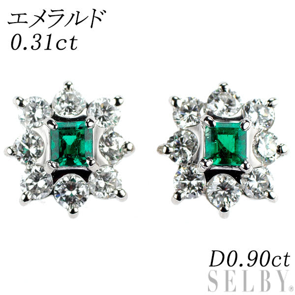 Pt900 エメラルド ダイヤモンド ピアス 0.31ct D0.90ct