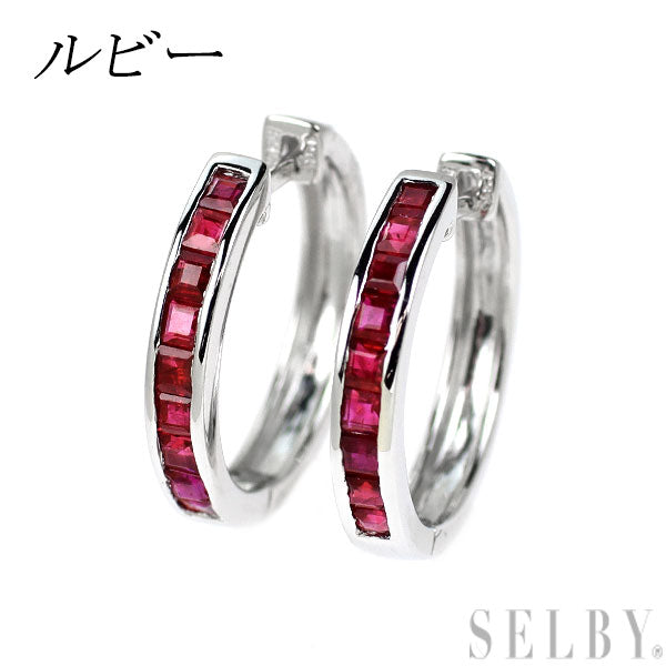【美品】K14WG ルビー ダイヤ ピアス フープピアス K14WG ルビー ピアス フープ — セルビーオンラインストア