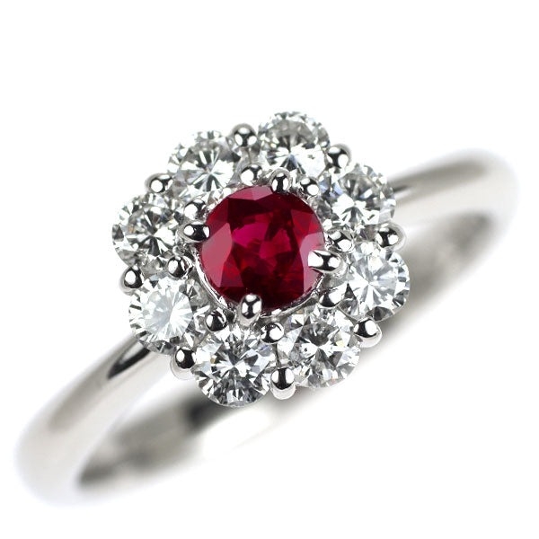 ブルーリバー Pt900 ルビー ダイヤモンド リング 0.37ct D0.61ct フラワー