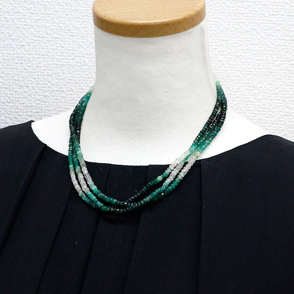 SV エメラルド ネックレス 145.00ct 3連