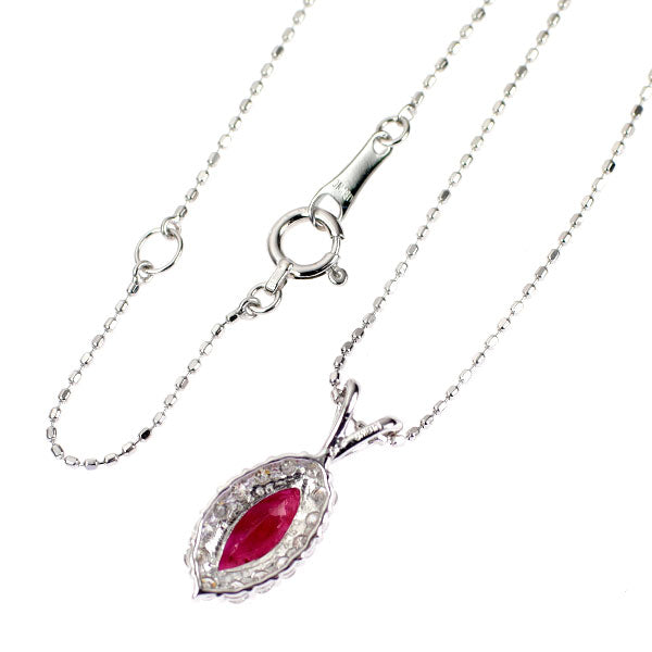 K18WG マーキス ルビー ダイヤモンド ペンダントネックレス 0.97ct D0.23ct