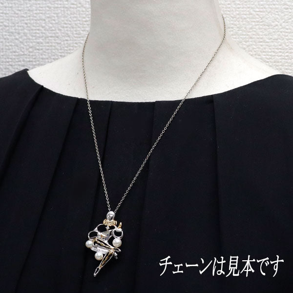 ミキモト SV/金メッキ アコヤ真珠 ダイヤモンド ブローチ兼ペンダントトップ 径約5.0-6.0mm