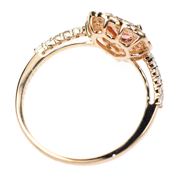 新品 K18PG ハートシェイプ パパラチアサファイア ダイヤモンド リング