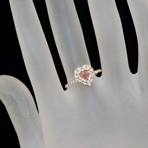 新品 K18PG ハートシェイプ パパラチアサファイア ダイヤモンド リング 0.321ct 0.26 【エスコレ】