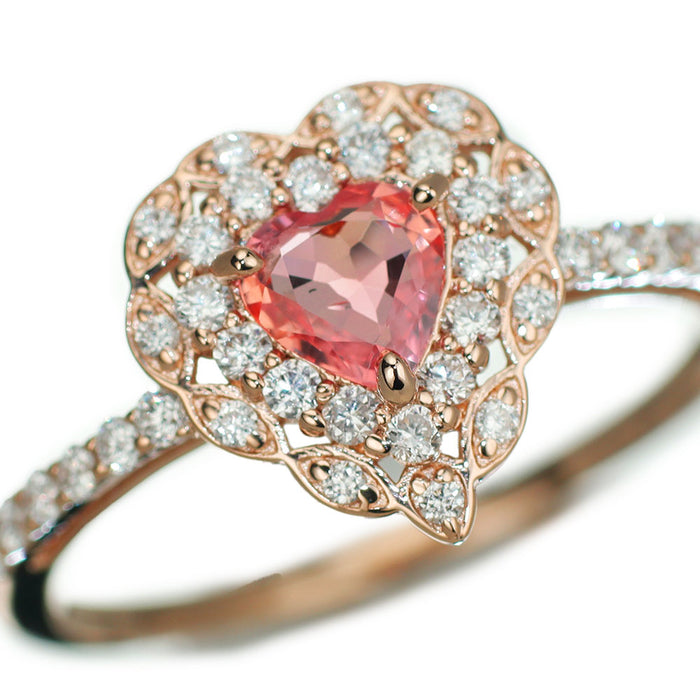 新品 K18PG ハートシェイプ パパラチアサファイア ダイヤモンド リング