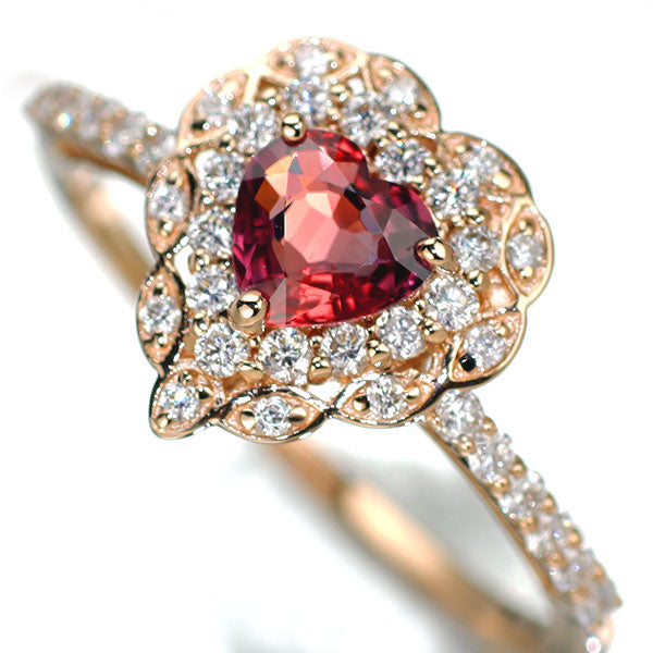 新品 K18PG ハートシェイプ モザンビーク産非加熱パパラチアサファイア ダイヤモンド リング 0.48ct D0.26ct【エスコレ】