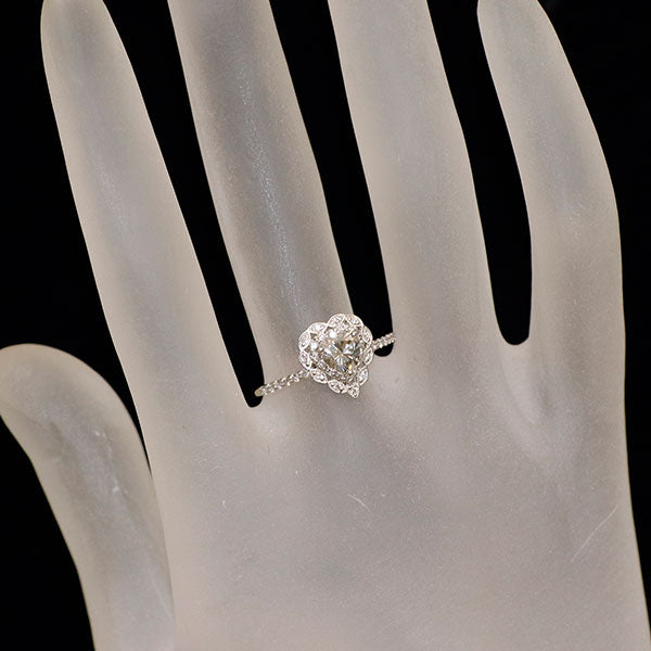 【新品】PT950 天然ダイヤリング ハートシェイプ ソー付き 新品 Pt950 ハートシェイプ 天然グレーダイヤモンド リング