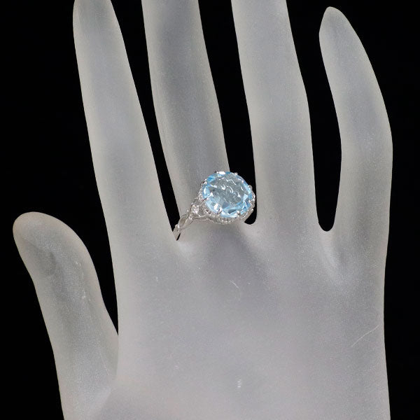 K18WG ブルートパーズ ダイヤモンド リング 5.90ct D0.06ct