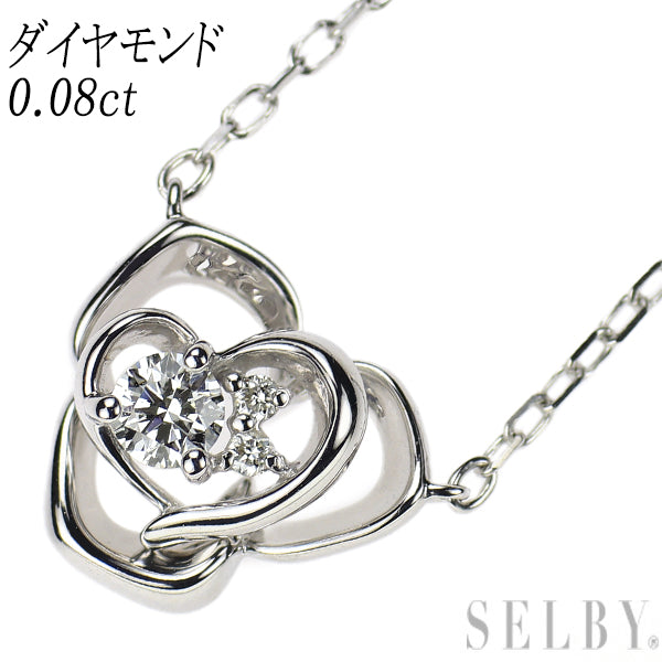 K18WG ダイヤモンド ペンダントネックレス 0.08ct フラワー 薔薇