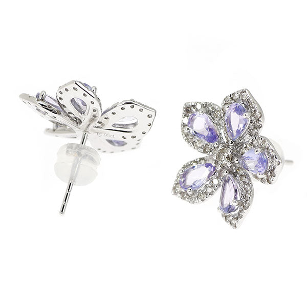 K18WG タンザナイト ダイヤモンド ピアス 1.90ct D0.72ct フラワー
