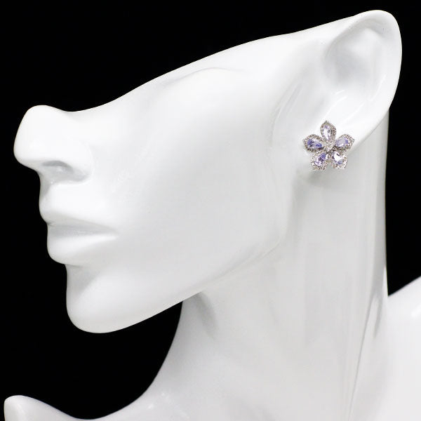 K18WG タンザナイト ダイヤモンド ピアス 1.90ct D0.72ct フラワー