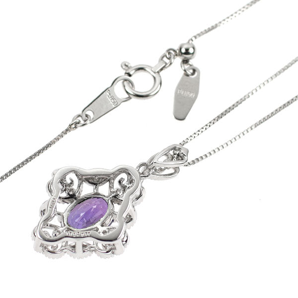 Pt900/ Pt850 バイオレットサファイア ダイヤモンド ペンダントネックレス 1.092ct D0.07ct