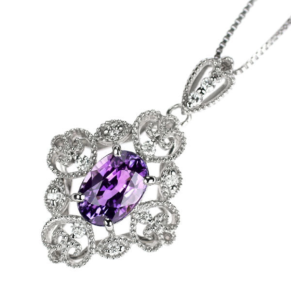 Pt900/ Pt850 バイオレットサファイア ダイヤモンド ペンダントネックレス 1.092ct D0.07ct