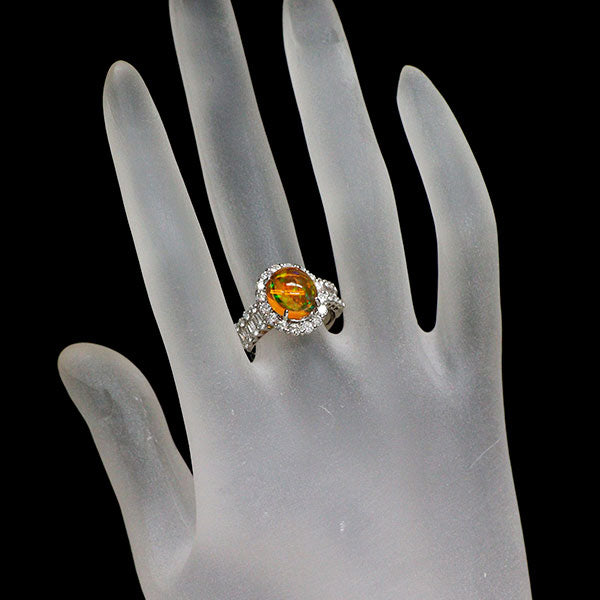 Pt900 ファイア オパール ダイヤモンド リング 2.68ct D1.16ct